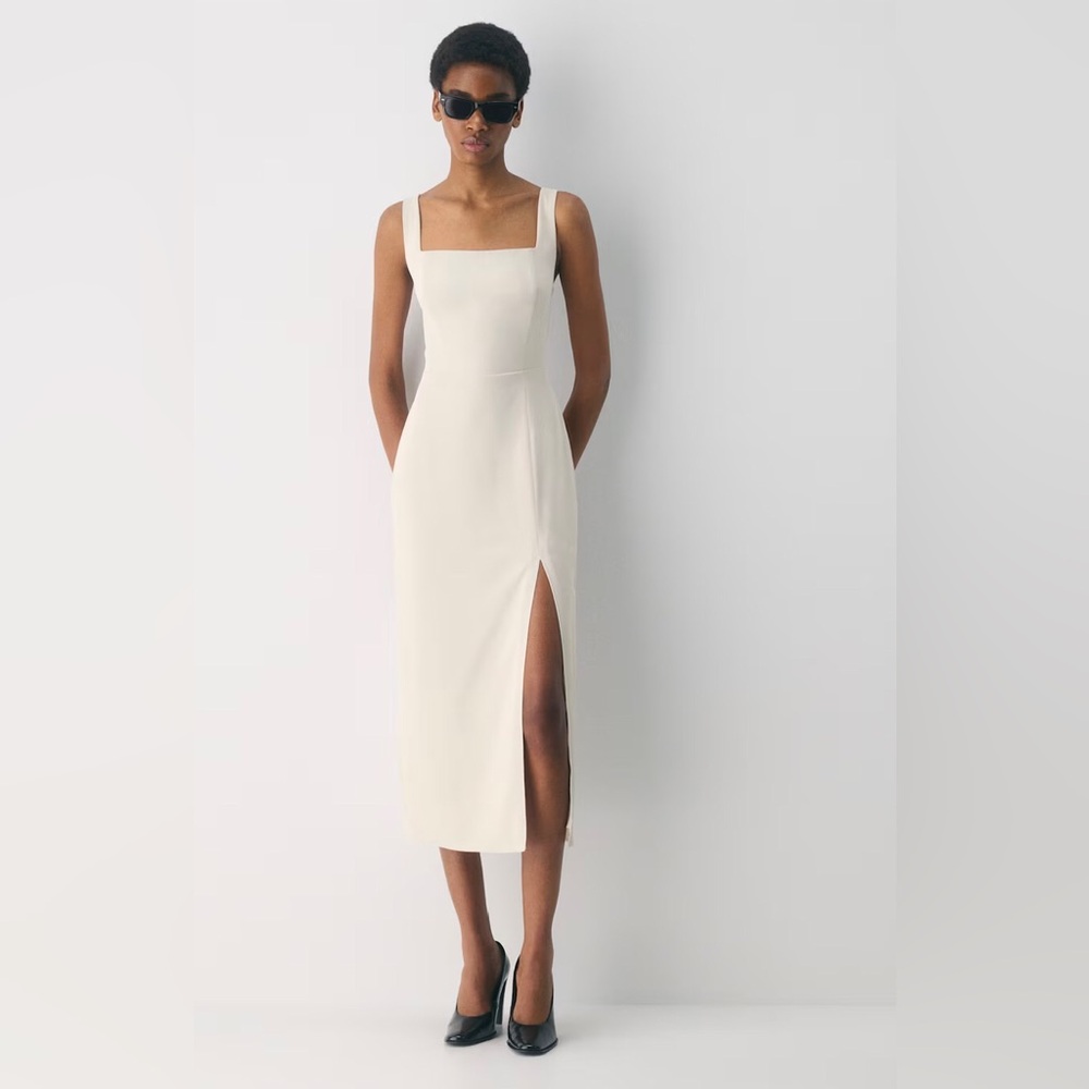 Aritzia Babaton 90s Slit Satin Midi Dress Matte Pearl Size: 2